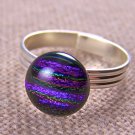 Tiny Adjustable Dichroic Glass Ring - 1/4" 7mm - Purple Violet Striped Reed Dot