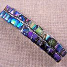 Dichroic Hair Barrette 3.5" 9cm Rainbow Fused GLASS Teal Blue Purple Gold Layers