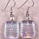 DICHROIC Glass EARRINGS Opal Yellow Moonstone Striped Dangle Surgical Steel .75"