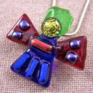 Dichroic Fused Glass ANGEL Green Red Blue PENDANT PIN COMBO Purple Blue Accents
