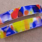 Hair BARRETTE Fused Stained GLASS 3.5" 9cm WHITE Blue Red Yellow Circus Confetti