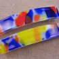 Hair BARRETTE Fused Stained GLASS 3.5" 9cm WHITE Blue Red Yellow Circus Confetti