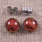 Tiny DICHROIC Post EARRINGS 1/4" 7mm COPPER ORANGE Rust Red Fused GLASS STUDS
