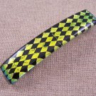 Dichroic Hair Barrette 3.5" 9cm Gold Yellow Black Fused Glass Harlequin Diamonds