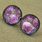 Dichroic Earrings Glass Round Pink Bubbles Textured Post 1/2" 12mm Cotton Candy