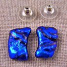 DICHROIC GLASS Earrings 5/8" 2cm Cobalt Blue Ripples Textured Curl Post Stud