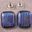 Dichroic GLASS Earrings PINK Striped Texture Blue Green Stripes Post 3/4" 2cm