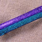 DICHROIC Brooch Pin Fused Glass Green Teal Purple Violet Long Thin Stripes 1.5"