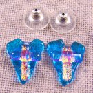 DICHROIC Post EARRINGS HEART & Cross Moonstone Blue Golden Copper GLASS STUDS