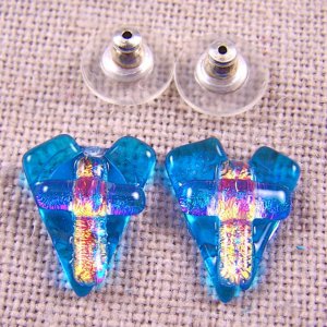 DICHROIC Post EARRINGS HEART & Cross Moonstone Blue Golden Copper GLASS STUDS