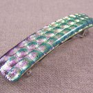 Dichroic Hair Barrette 3.5" 9cm Light PINK Fused Glass Bubbles Polka Dot Texture
