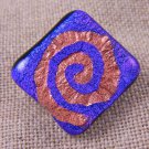 DICHROIC Fused Glass Cobalt Blue Gold Spiral Small 1" Brooch Pin SALE Patterned