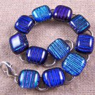 DICHROIC Link Bracelet Teal Blue Green Striped Texture Fused Glass .3" X 7.5"
