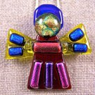 Dichroic Fused Glass ANGEL Yellow Red Blue PENDANT PIN COMBO Pink Blue Accents
