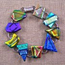 DICHROIC Link Bracelet Multicolor Metallic Fused Glass Layered Random Shapes