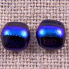 DICHROIC Post EARRINGS 1/4" 5mm Cobalt Blue Striped Layered Fused GLASS STUDS