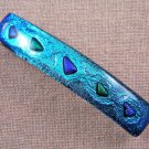 Dichroic Hair Barrette 3.5" 9cm Cyan Blue Green Purple Fused Glass Triangle Dots