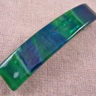 Hair BARRETTE Fused Stained GLASS 3.5" 9cm Dark Cobalt BLUE Green Emerald Swirl