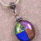 DICHROIC PENDANT Fused Glass Blue Pink Copper Orange Gold Beaded Pewter Bail