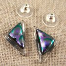 DICHROIC Earrings 5/8" 2cm PURPLE Violet Bubble Textured Triangle Post Stud Dots