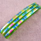Dichroic Hair Barrette 3.5" 9cm Lime Green Fused Glass Magenta Pink Blue Accents