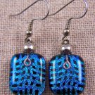 Dichroic Glass Earrings Teal Blue Patterned .75" Dangle Surgical Wire or Clip