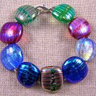 DICHROIC Link Bracelet Transparent Rainbow Striped Texture Fused Glass .75"