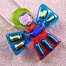 Dichroic Fused Glass ANGEL Orange Teal Sage PENDANT PIN COMBO Pink Lime Accents