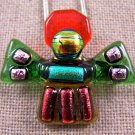 Dichroic Fused Glass ANGEL Orange Red Green PENDANT PIN COMBO Pink Gold Accents