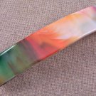 Hair BARRETTE Fused Stained GLASS 3.5" 9cm Green Orange White Streaky Swirl
