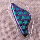 DICHROIC Fused Glass Green Teal Black Small 1" Brooch Pin Polka Dots Patterned