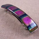 Dichroic Hair Barrette 3.5" 9cm Bright Purple Fuchsia Rainbow Stripe Fused Glass