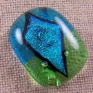 DICHROIC Pin Fused Glass Lime Green Turquoise Blue Shard Round Small 1" Brooch