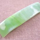 Hair BARRETTE Fused Stained GLASS 3.5" 9cm Pastel Green & White Streaky Swirl