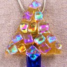 Dichroic Fused Glass CHRISTMAS TREE PIN Gold Colorful Diamond Shard Multicolored