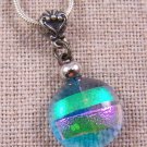 DICHROIC Fused Glass Striped Pink Green Blue Cat Eye Pattern PENDANT Slide SALE