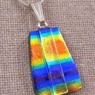 DICHROIC Fused Glass Striped Orange Teal Blue Tie Dye Pattern PENDANT Slide SALE