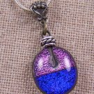 DICHROIC Fused Glass Cobalt Blue Violet Magenta Pink PENDANT Beaded Pewter Bail