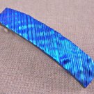 Dichroic Hair Barrette 3.5" / 9cm Silver Teal Blue Fused Glass Ripple Wavy Waves