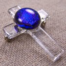 Cross PIN PENDANT Dichroic Fused Glass Cobalt Sapphire Blue on Clear Cathedral