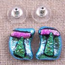 DICHROIC Post EARRINGS 1/2" 12mm Blue Pink Green Crinkle Wavy GLASS STUD