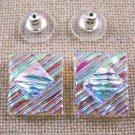 DICHROIC Post EARRINGS 1/2" 12mm Clear Opal Green Teal Pink Ripple Fused GLASS