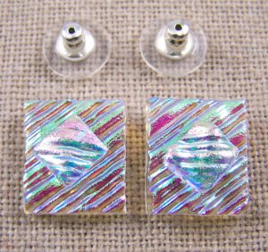 DICHROIC Post EARRINGS 1/2" 12mm Clear Opal Green Teal Pink Ripple Fused GLASS