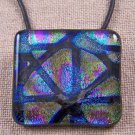 DICHROIC Fused Glass Pin PENDANT Slide Blue Black Purple Circle Spokes Geometric