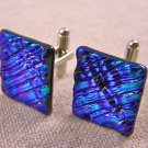 Cuff Links DICHROIC Fused GLASS Emerald Green Ripples Textured Formal Wear Men