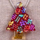 Dichroic Fused Glass CHRISTMAS TREE PIN Red Patterned Diamond Shard Multicolored