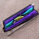 DICHROIC Brooch Pin Fused Glass Green Teal Purple Violet Gold Long Stripes 1.5"