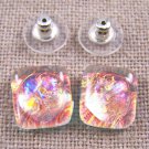 DICHROIC Post EARRINGS 1/2" 12mm Clear Opal Peach Orange Blue Ripple Fused GLASS