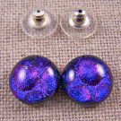 Dichroic Earrings Round PURPLE Violet Bubbles Dots Textured POST 1/2" 12mm /clip