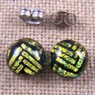 DICHROIC Earrings Gold Yellow Black Weave Woven Patterned Post 1/4" 8mm STUDS
